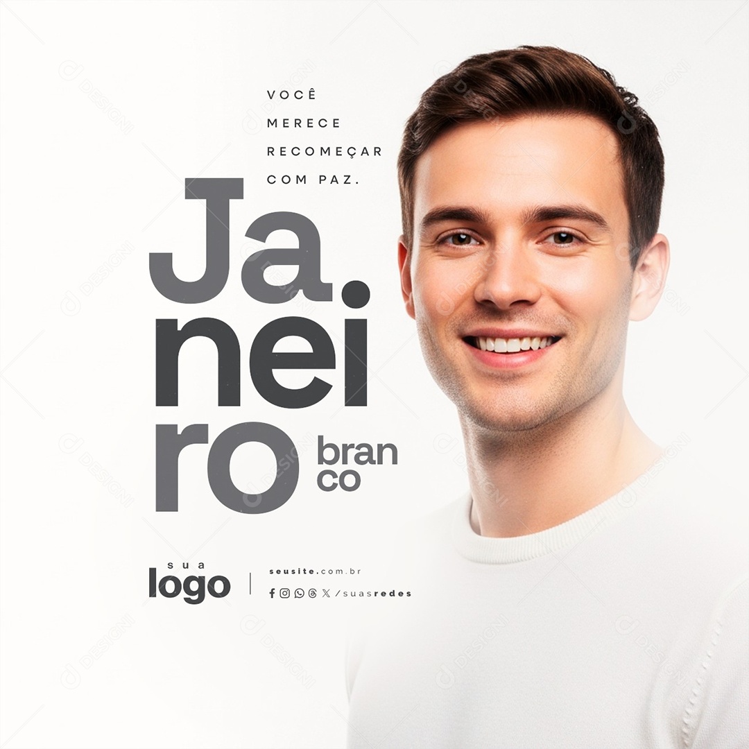 Janeiro Branco Você Merece Recomeçar com Paz Social Media PSD Editável