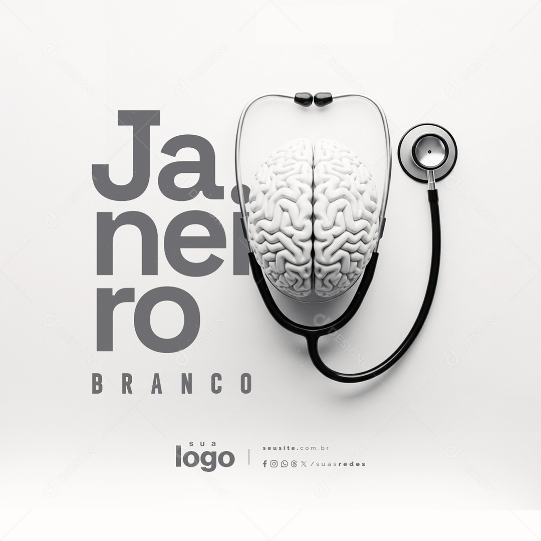 Janeiro Branco Mês de Conscientização da Saúde Mental e Emocional Social Media PSD Editável