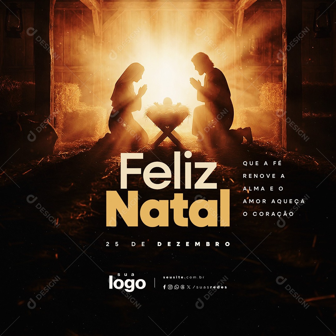 Feliz Natal Religioso 25 de Dezembro Que a Fé Renove a Alma Social Media PSD Editável