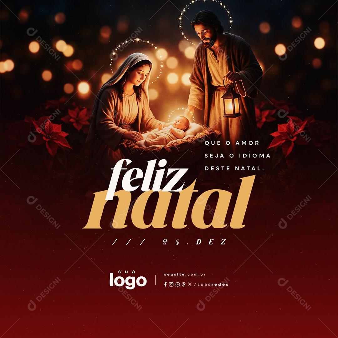 Feliz Natal Religioso 25 de Dezembro Que o Amor Seja o Idioma Social Media PSD Editável