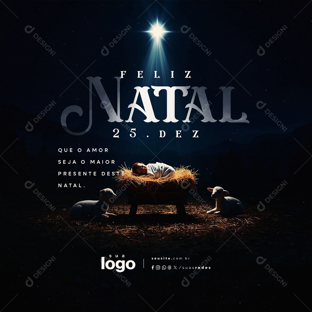 Feliz Natal Religioso 25 de Dezembro Que o Amor Seja o Maior Presente Deste Natal Social Media PSD Editável