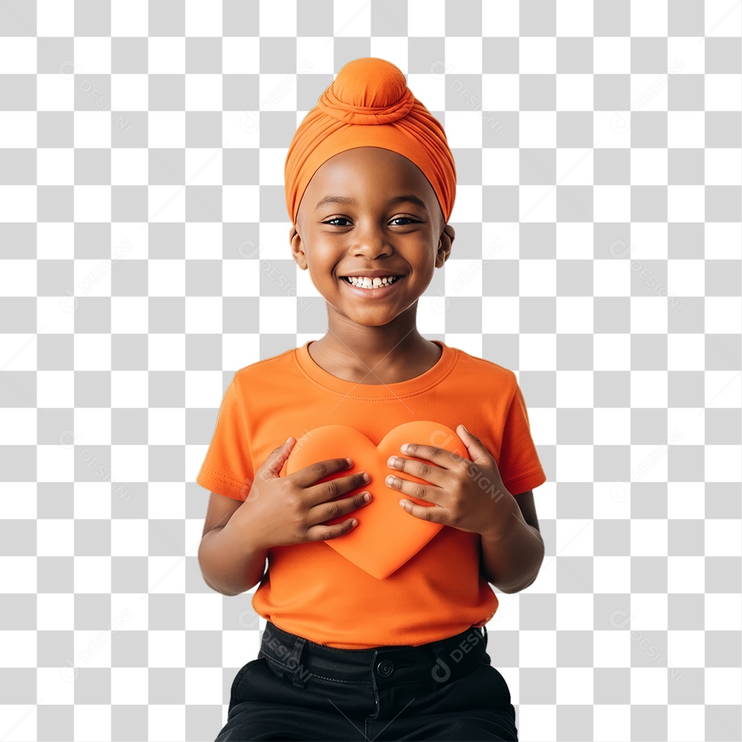 Criança em Campanha Fevereiro Laranja PNG Transparente