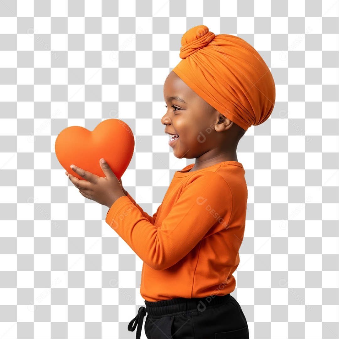 Criança em Campanha Fevereiro Laranja PNG Transparente