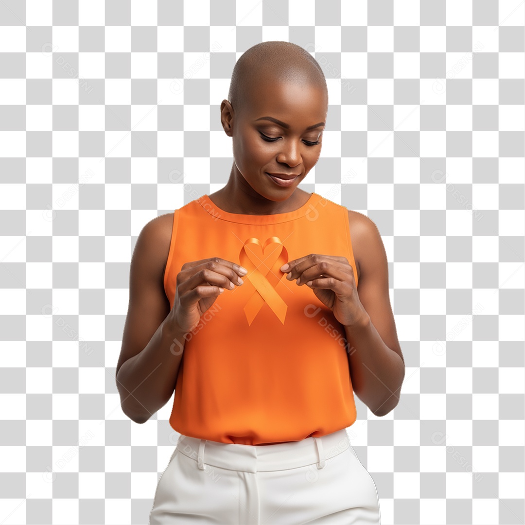 Mulher em Campanha Fevereiro Laranja PNG Transparente