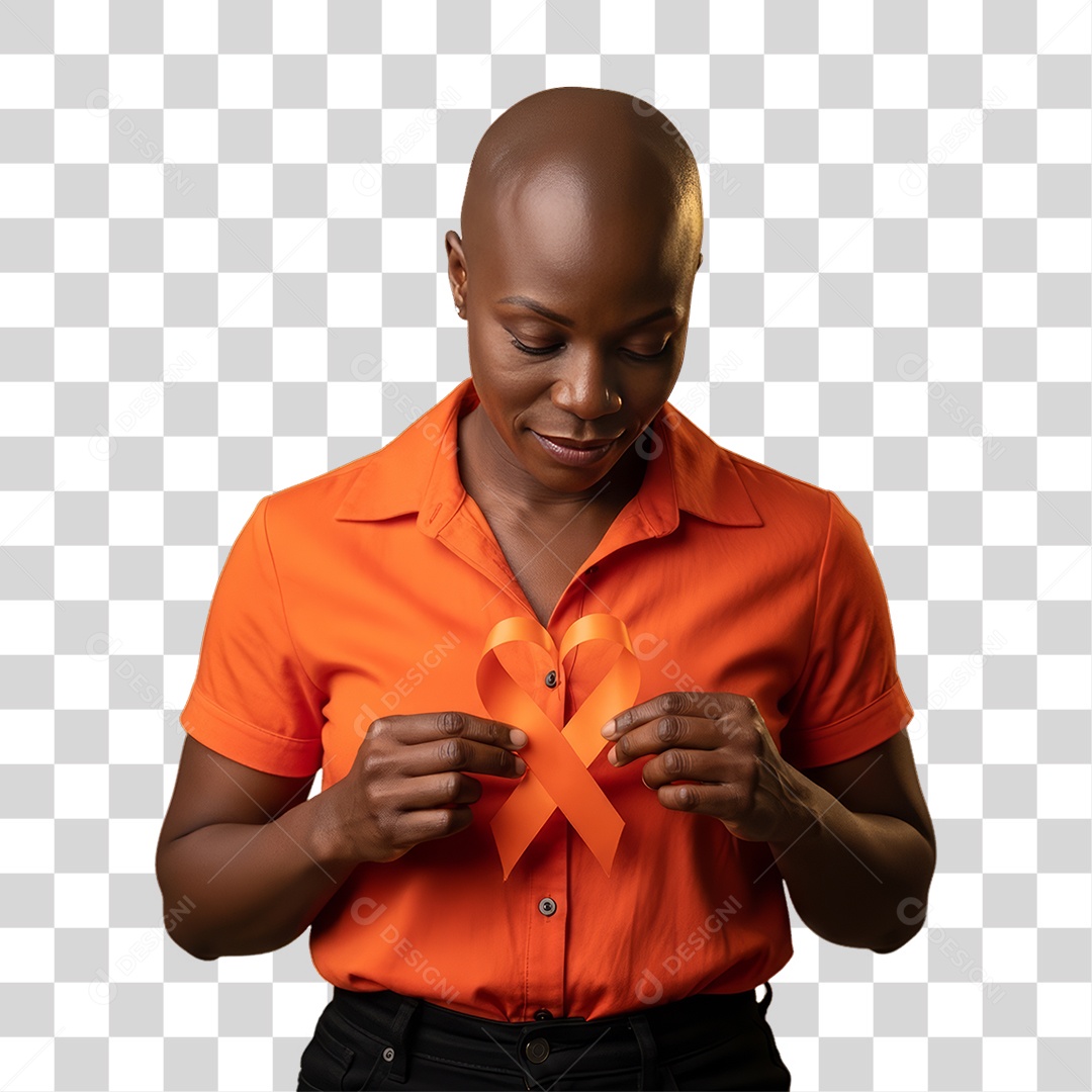 Mulher em Campanha Fevereiro Laranja PNG Transparente