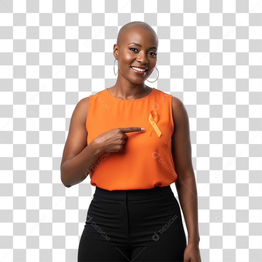 Mulher em Campanha Fevereiro Laranja PNG Transparente