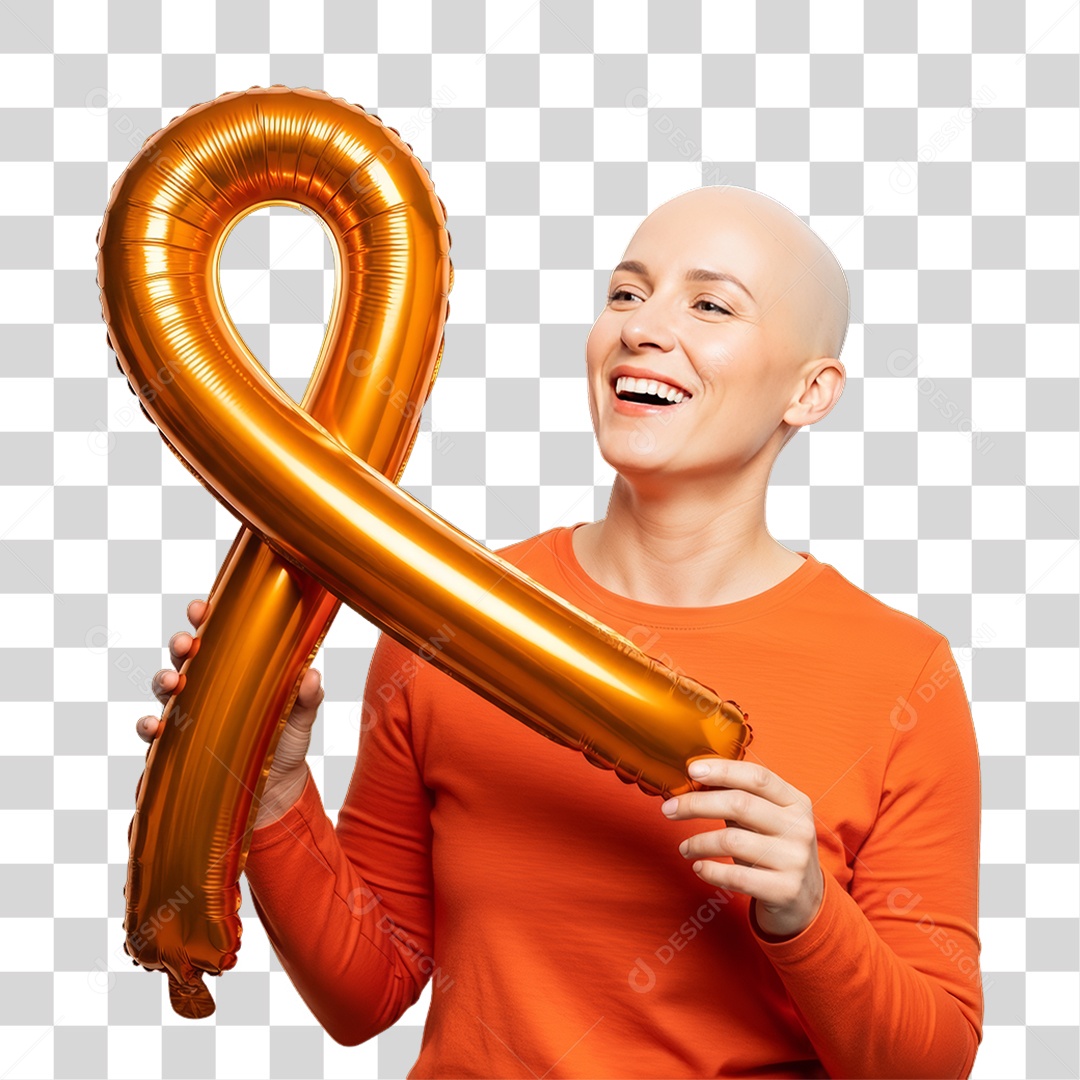 Mulher em Campanha Fevereiro Laranja PNG Transparente