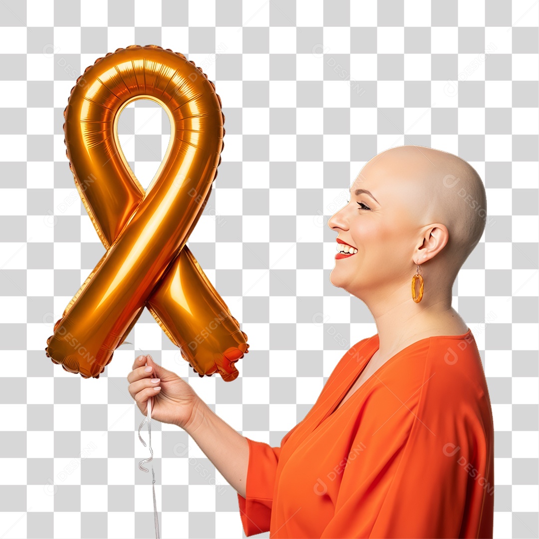 Mulher em Campanha Fevereiro Laranja PNG Transparente