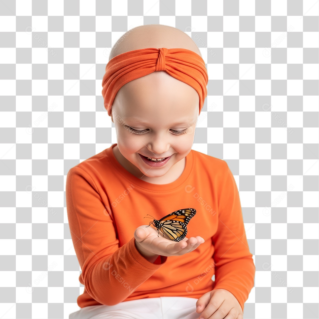 Criança em Campanha Fevereiro Laranja PNG Transparente