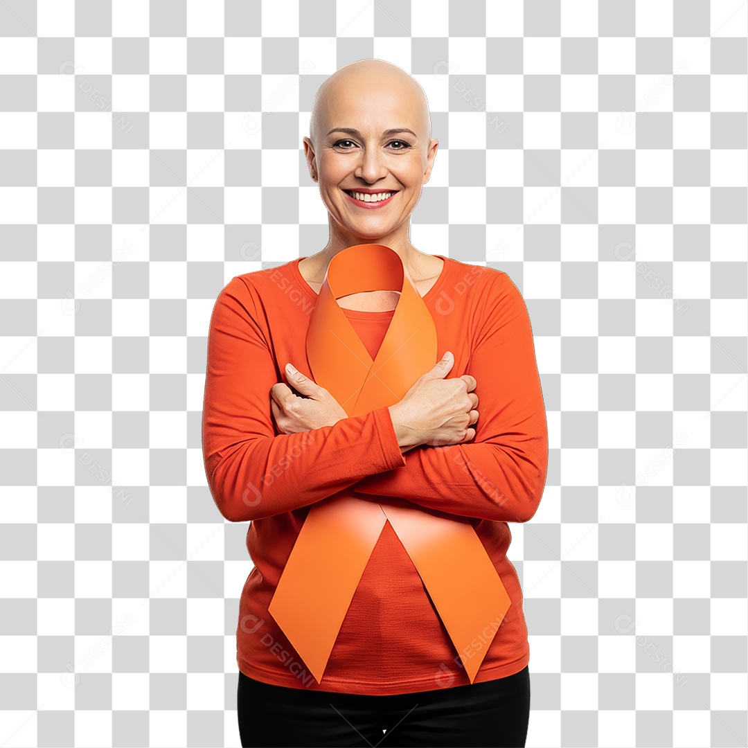 Mulher em Campanha Fevereiro Laranja PNG Transparente