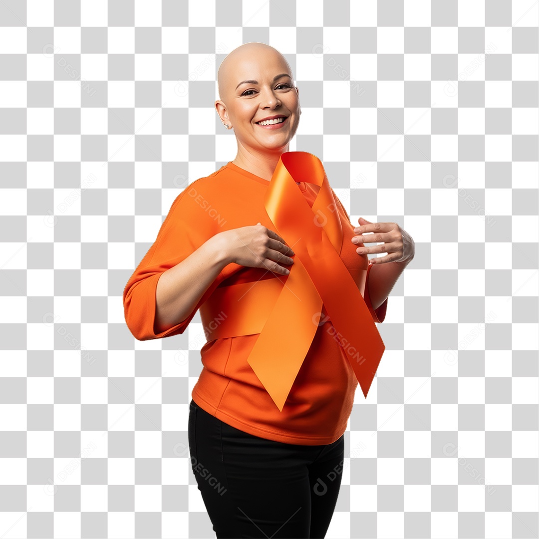 Mulher em Campanha Fevereiro Laranja PNG Transparente