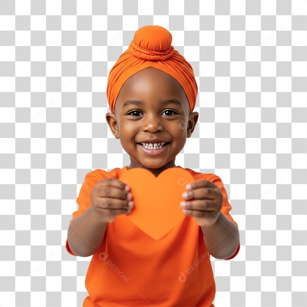 Criança em Campanha Fevereiro Laranja PNG Transparente