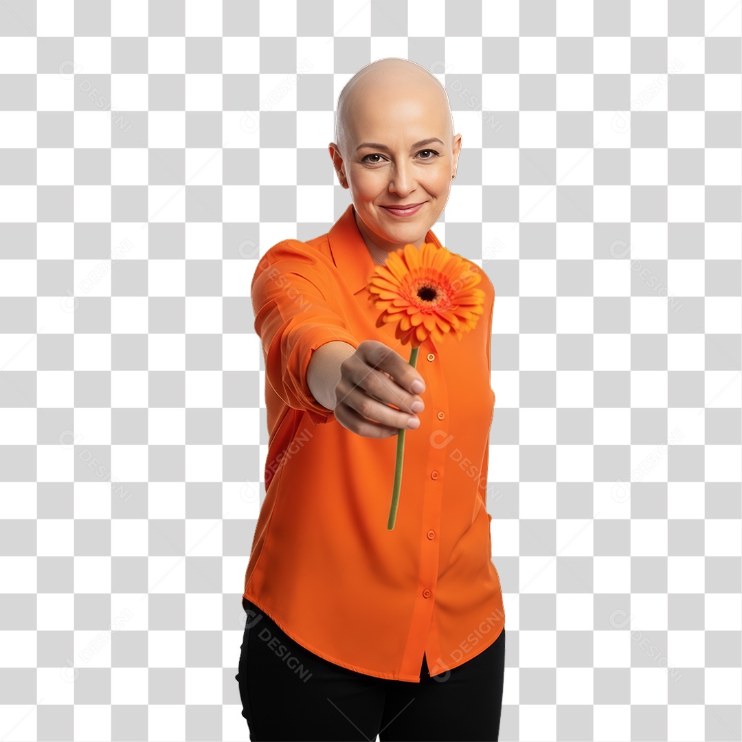 Mulher em Campanha Fevereiro Laranja PNG Transparente