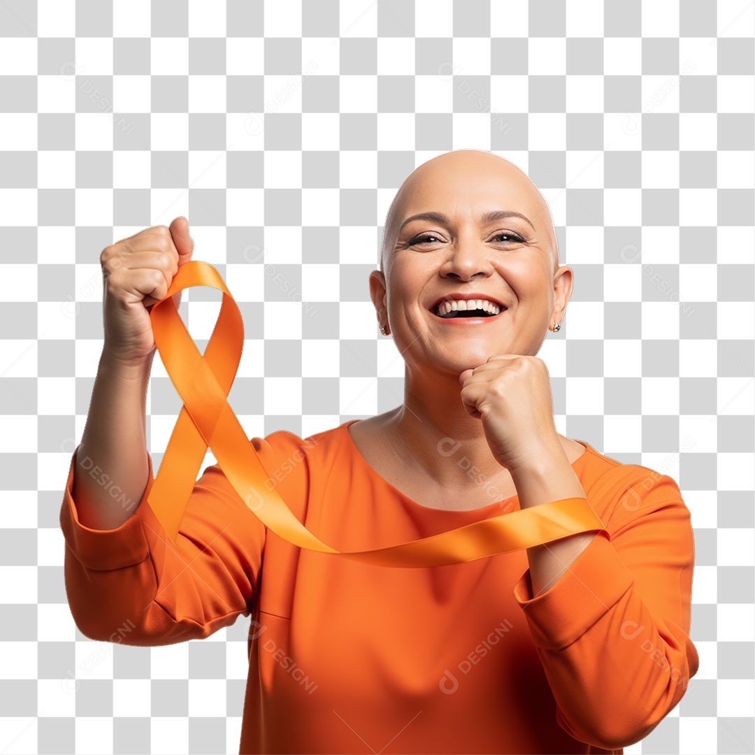 Mulher em Campanha Fevereiro Laranja PNG Transparente