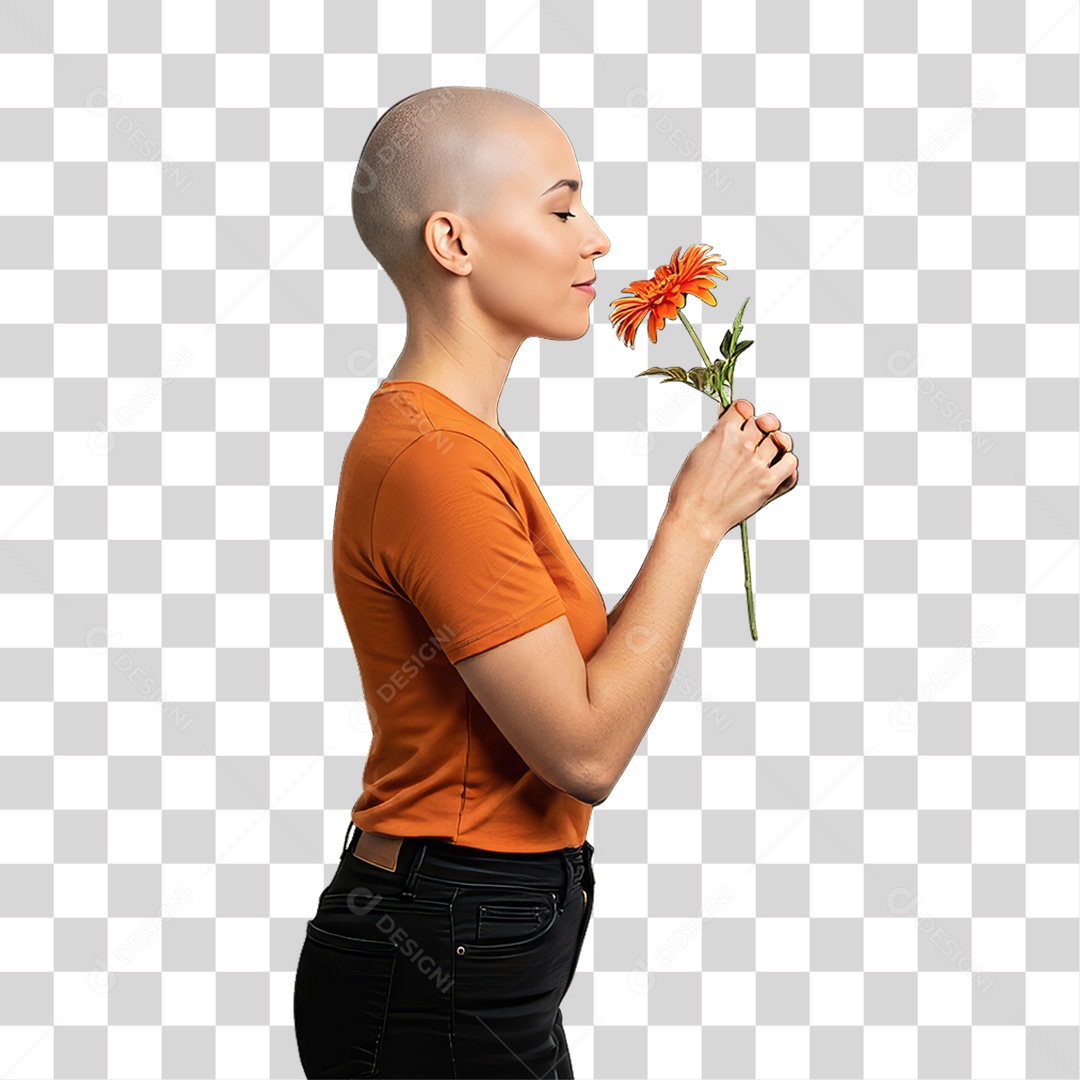 Mulher em Campanha Fevereiro Laranja PNG Transparente