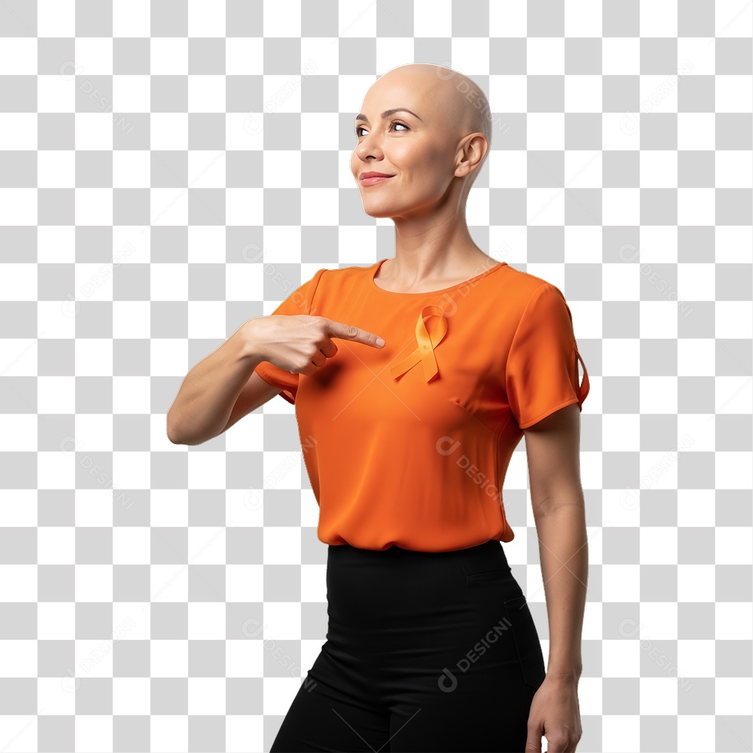 Mulher em Campanha Fevereiro Laranja PNG Transparente