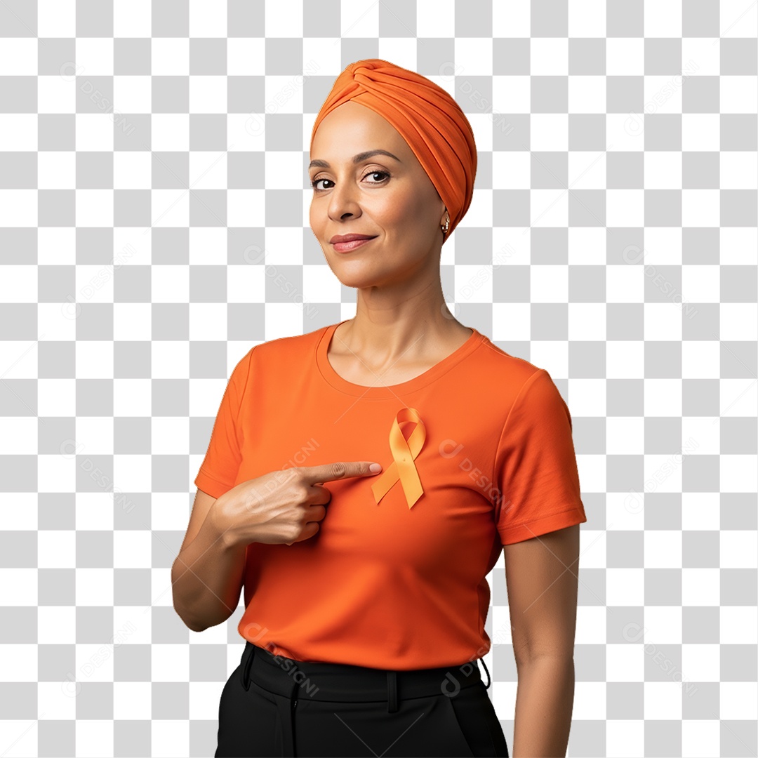 Mulher em Campanha Fevereiro Laranja PNG Transparente