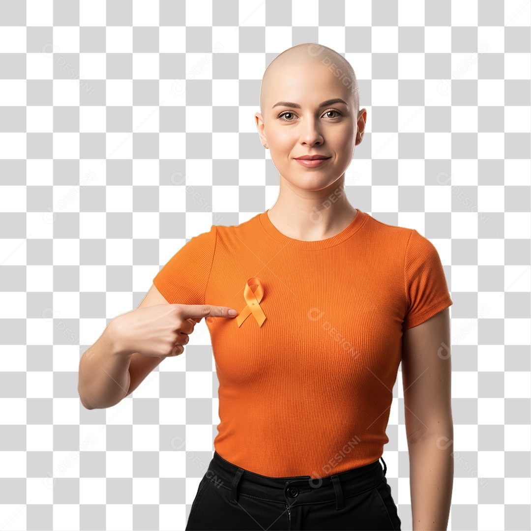 Mulher em Campanha Fevereiro Laranja PNG Transparente