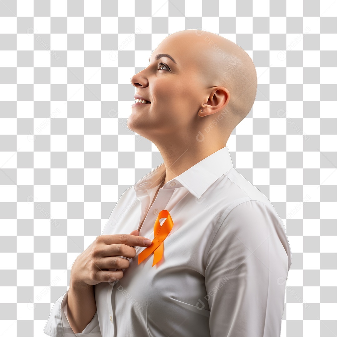 Mulher em Campanha Fevereiro Laranja PNG Transparente