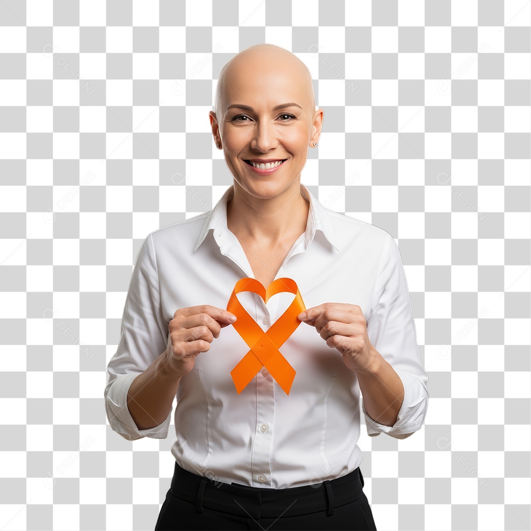 Mulher em Campanha Fevereiro Laranja PNG Transparente