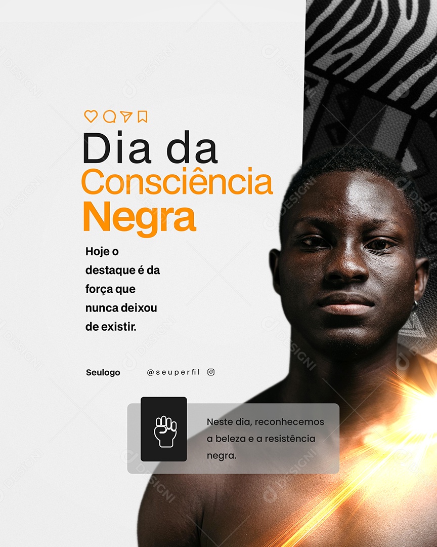 Dia da Consciência Negra 20 de Novembro Hoje o Destaque é da Força Social Media PSD Editável