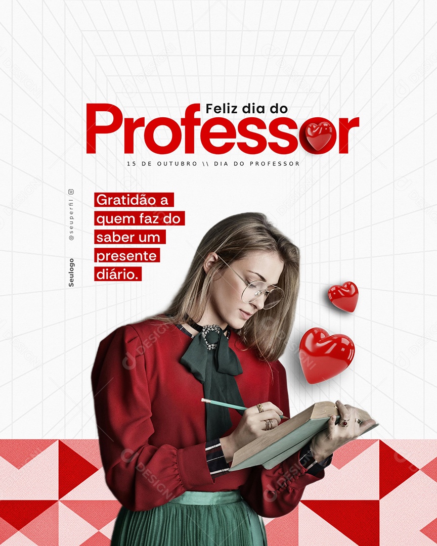 Feliz Dia do Professor 15 de Outubro Gratidão Social Media PSD Editável