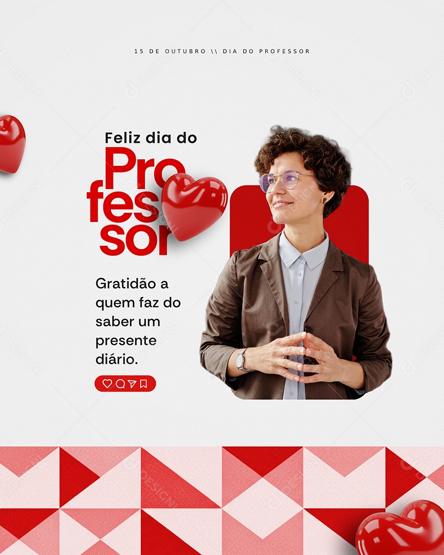 Feliz Dia do Professor 15 de Outubro Gratidão Social Media PSD Editável