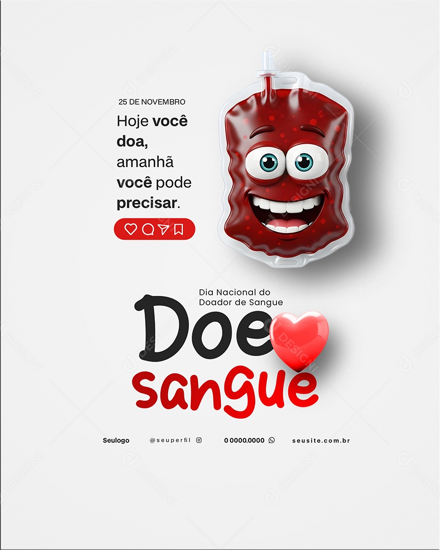 Dia Nacional do Doador de Sangue 25 de Novembro Social Media PSD Editável