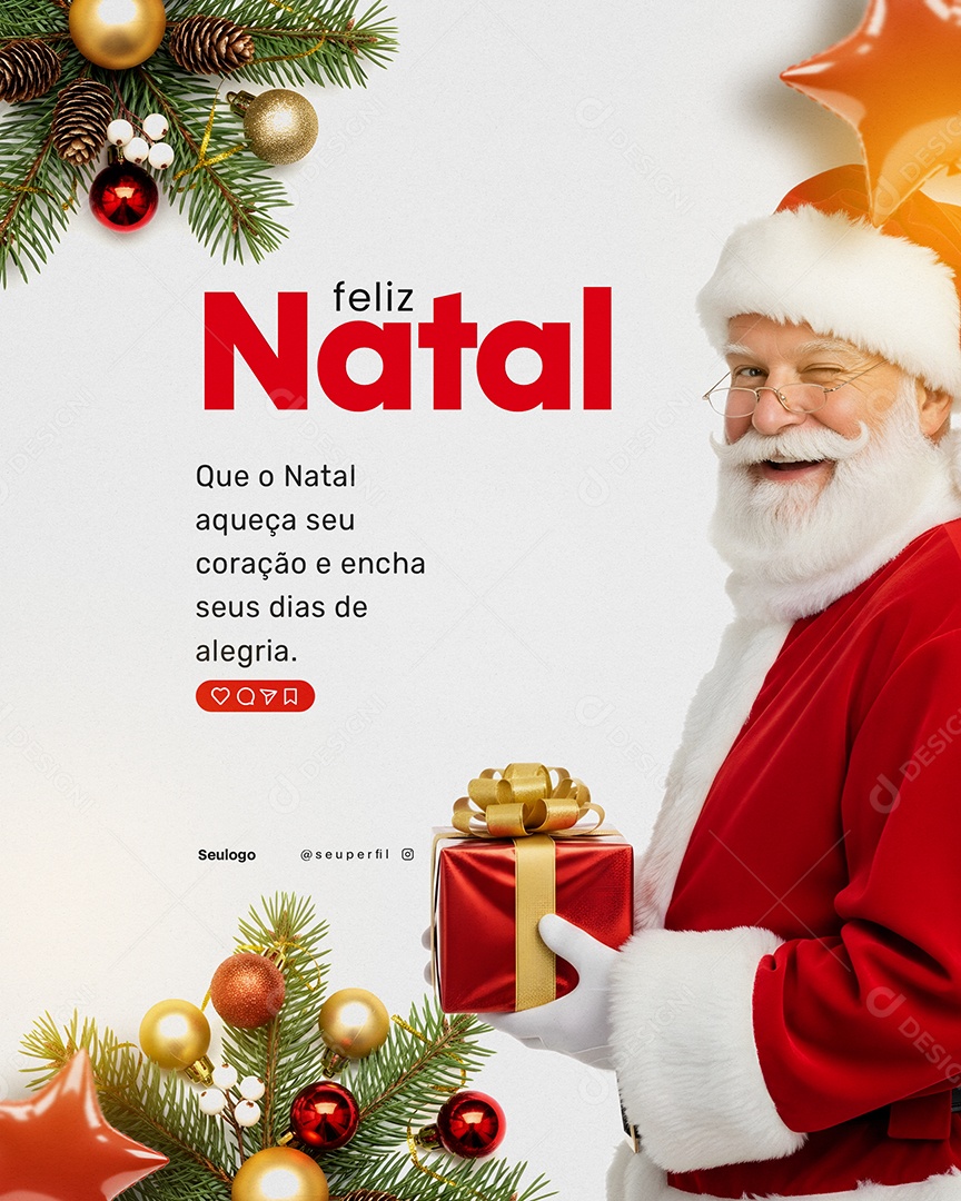 Feliz Natal 25 de Dezembro Que o Natal Aqueça Seu Coração Social Media PSD Editável