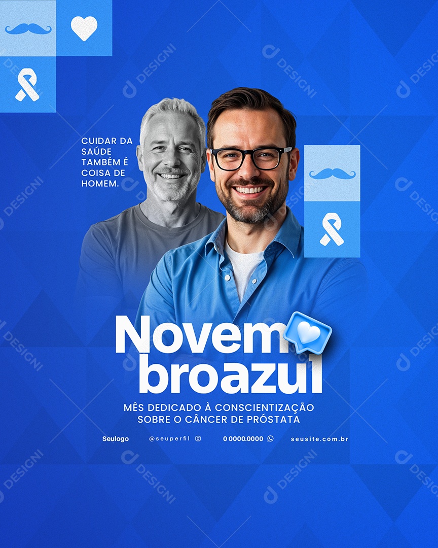 Novembro Azul Cuidar da Saúde Também é Coisa de Homem Social Media PSD Editável