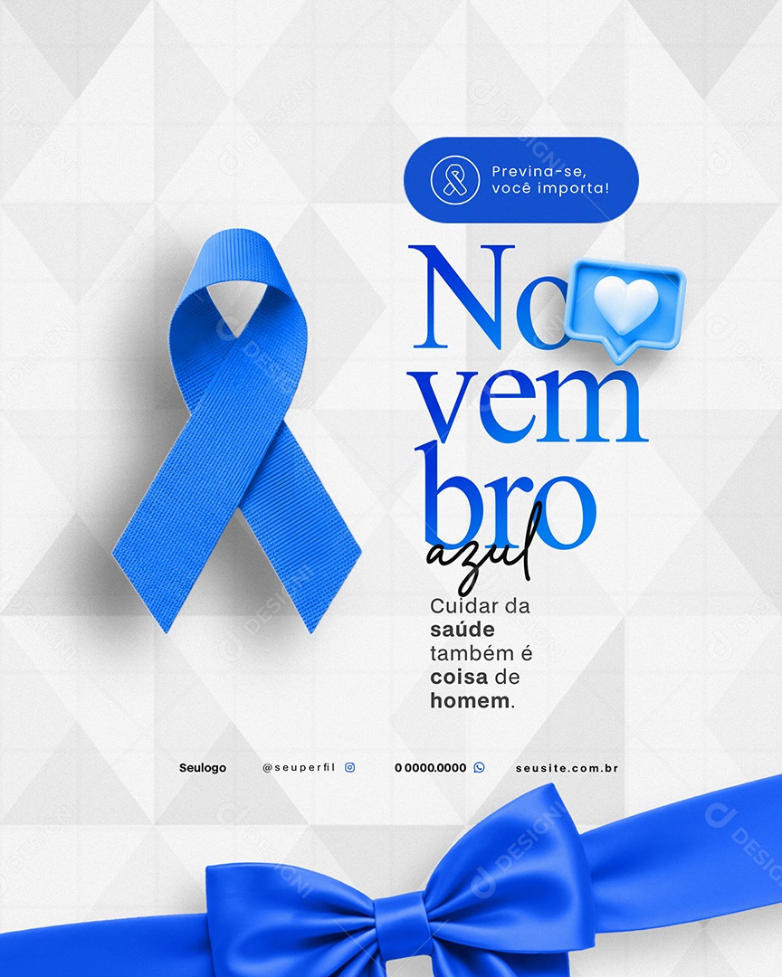 Novembro Azul Cuidar da Saúde Também é Coisa de Homem Social Media PSD Editável