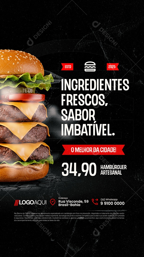 Story Hamburgueria Ingredientes Frescos Sabor Imbatível Social Media PSD Editável