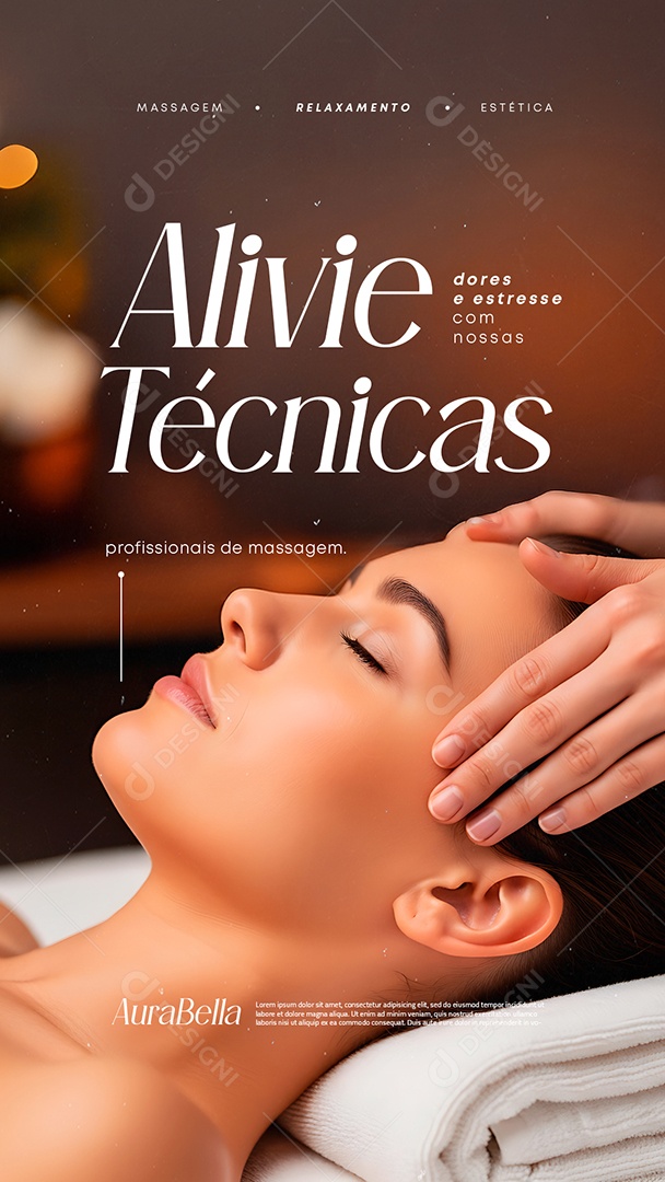 Story Massagem Alivie Dores e Estresse com Nossas Técnicas Social Media PSD Editável