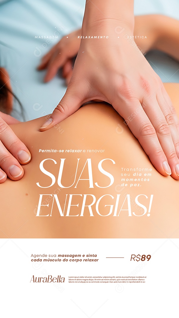 Story Massagem Permita-Se Relaxar e Renovar suas Energias Social Media PSD Editável