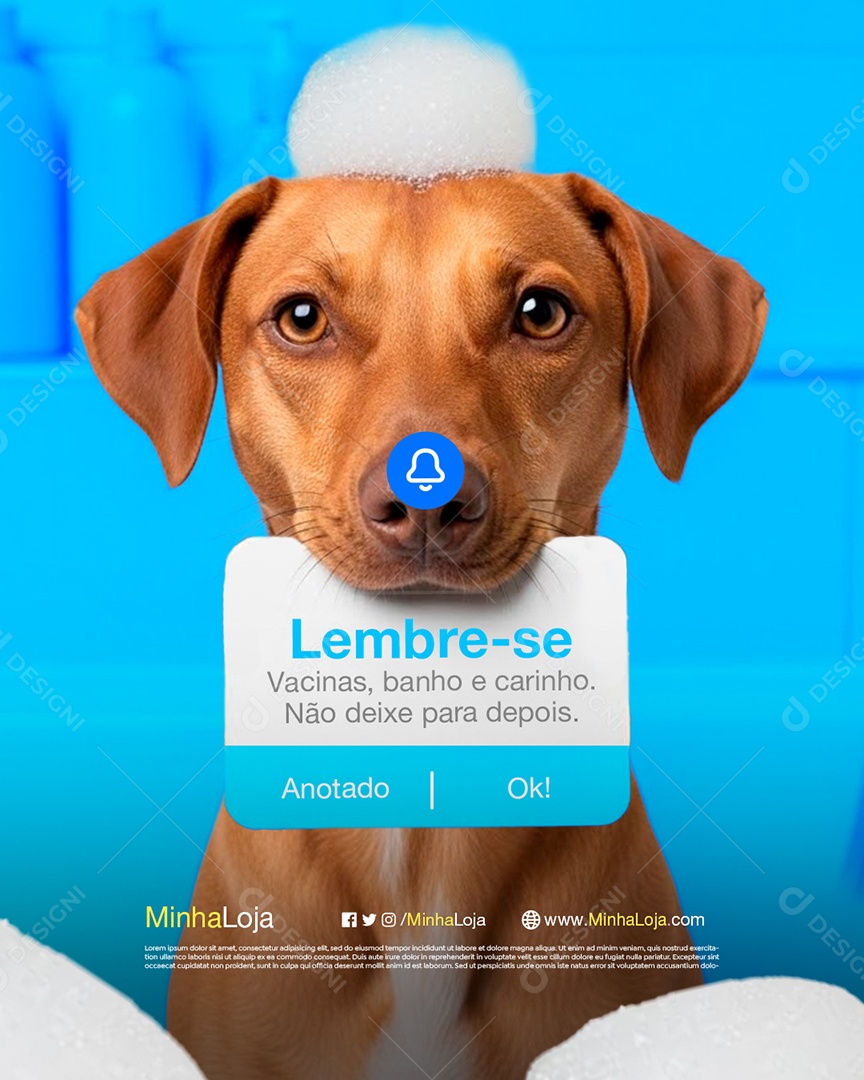 Lembrete Petshop Vacinas Banho e Carinho Social Media PSD Editável