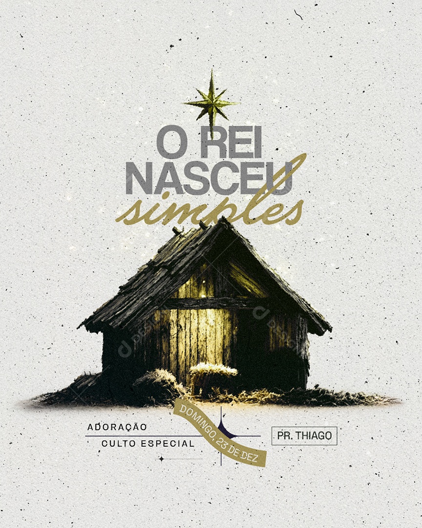 Flyer Gospel O Rei Nasceu Simples Social Media PSD Editável