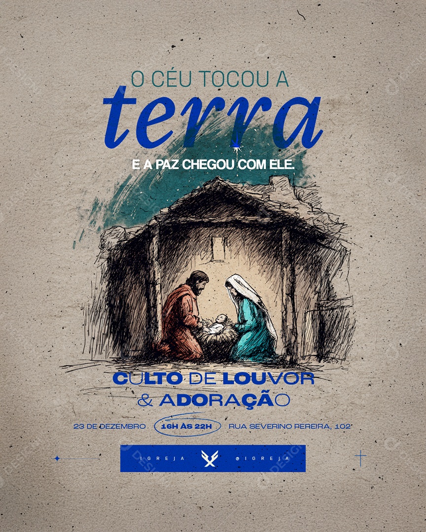 Flyer Gospel O Céu Tocou a Terra e a Paz Chegou com  Ele Social Media PSD Editável