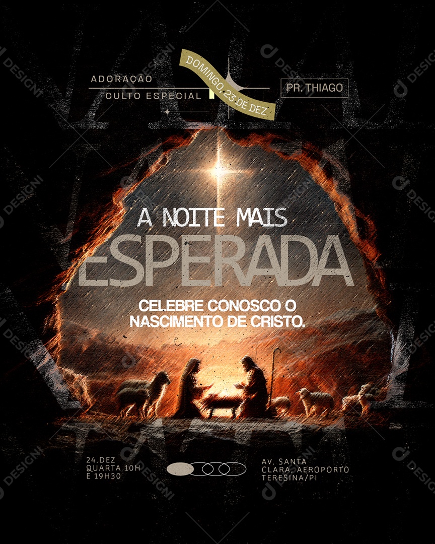 Flyer Gospel a Noite Mais Esperada Social Media PSD Editável