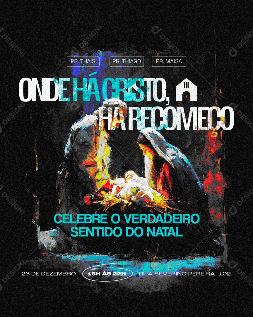 Flyer Gospel Onde há Cristo há Recomeço Social Media PSD Editável