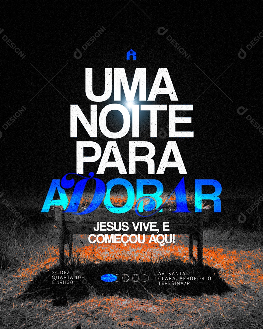 Flyer Gospel Uma Noite para Adorar Social Media PSD Editável