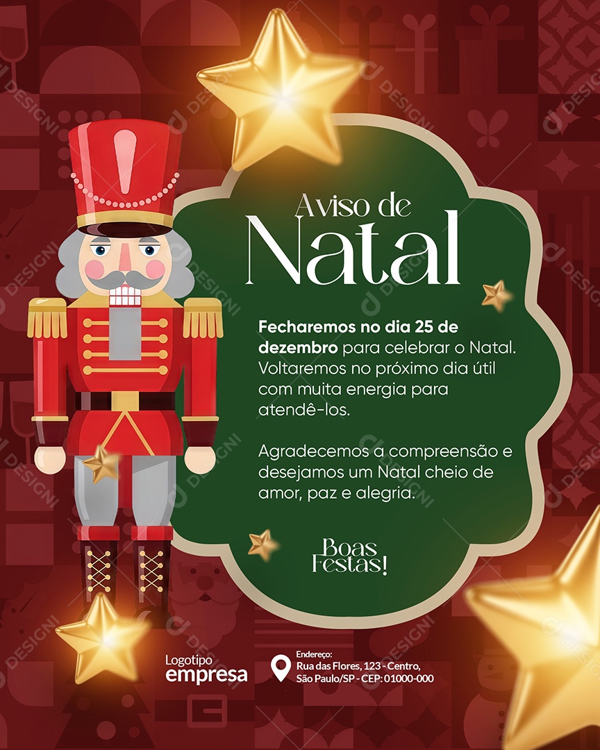 Aviso de Natal Fecharemos dia 25 Social Media PSD Editável