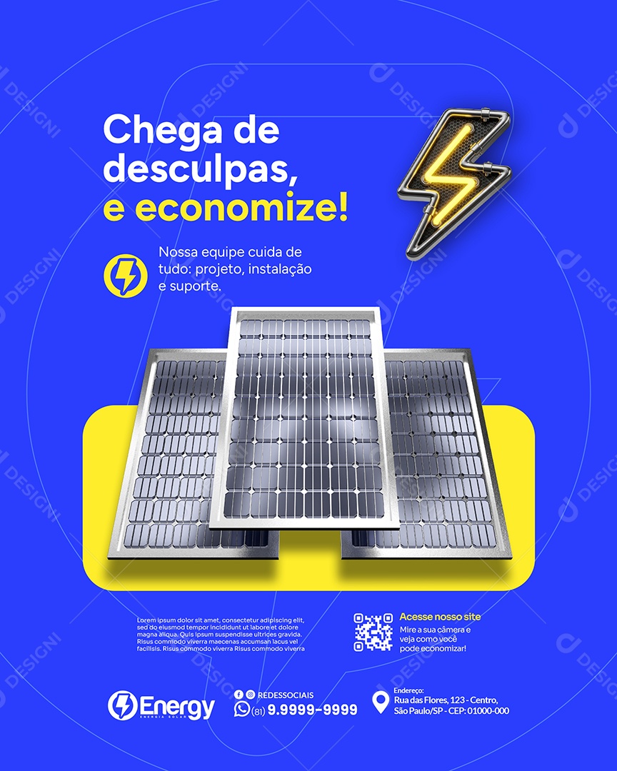 Energia Solar Chega de Desculpas Social Media PSD Editável