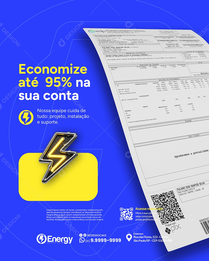Energia Solar Economize até 95% Social Media PSD Editável