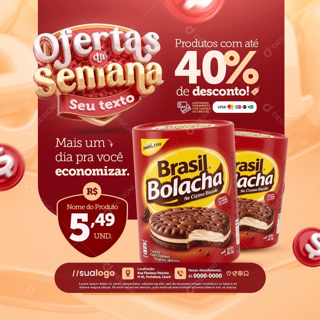 Ofertas da Semana Supermercado Produtos com Até 40% de Desconto Social Media PSD Editável