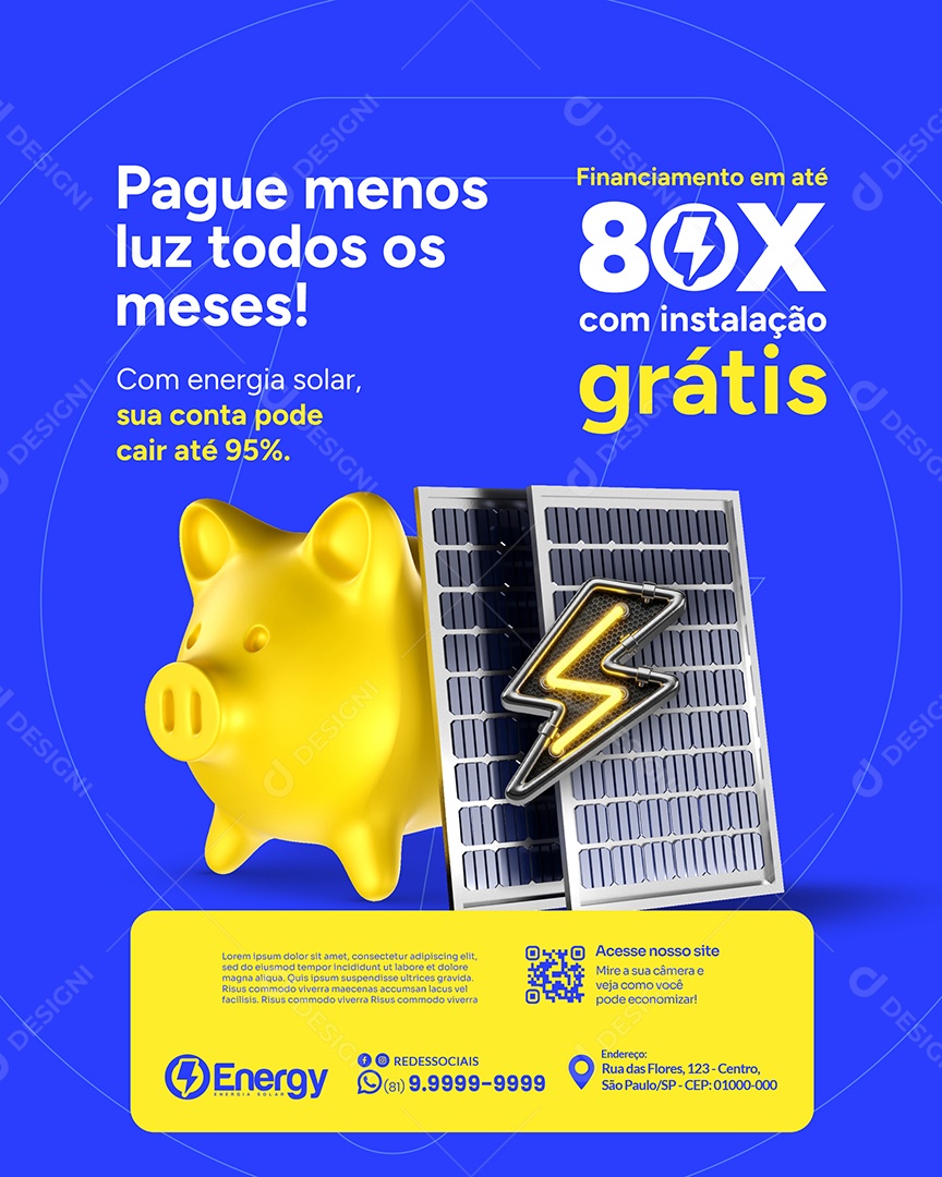 Energia Solar Pague Menos Social Media PSD Editável