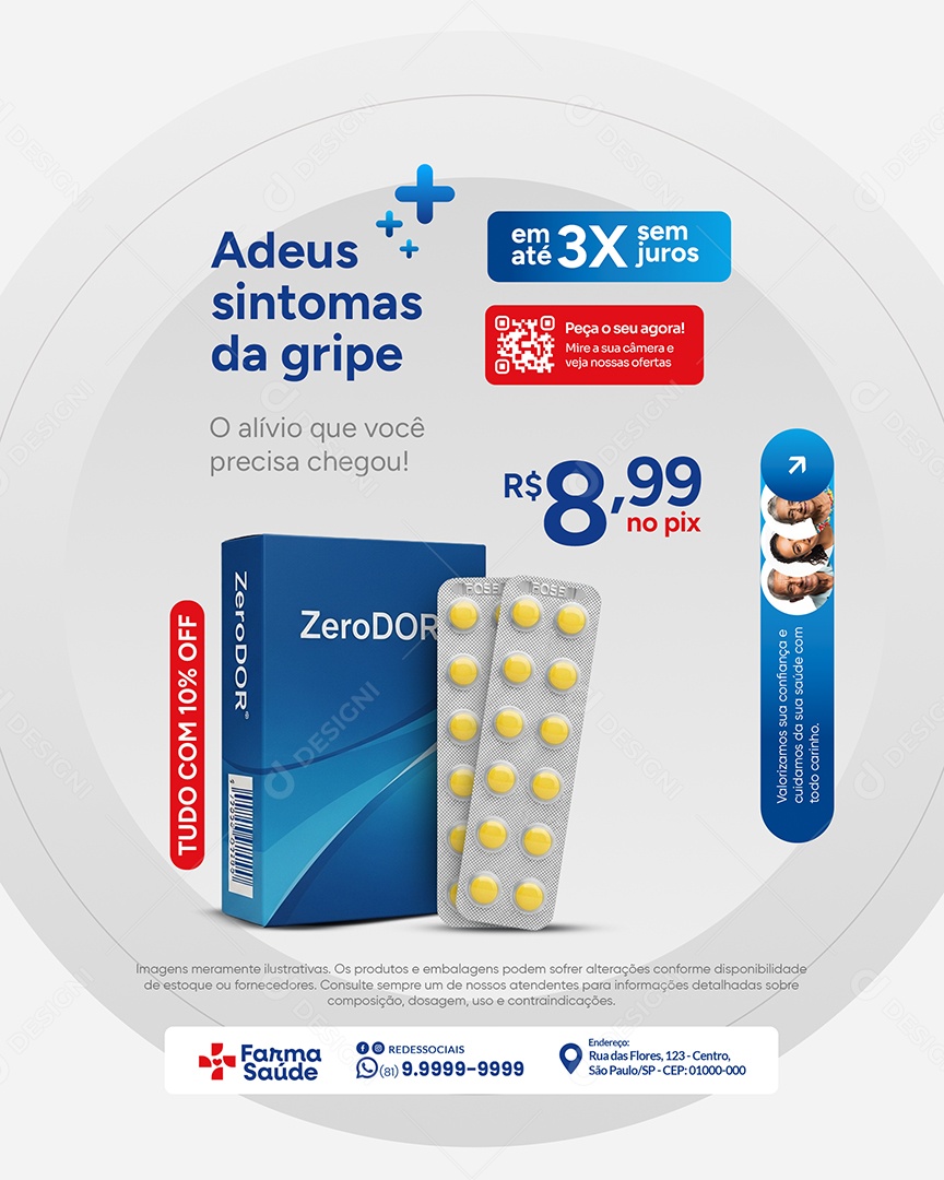 Farmácia Promoção Adeus Sintomas Social Media PSD Editável