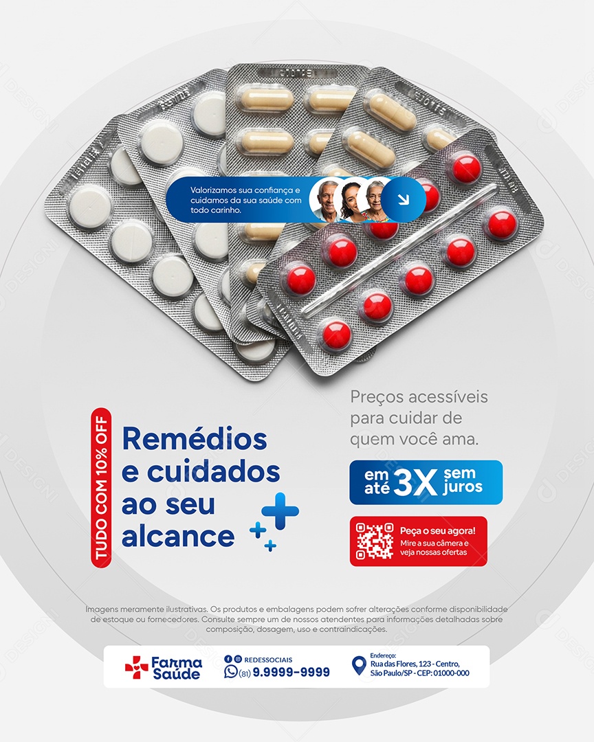 Farmácia Promoção Remédios e Cuidados Social Media PSD Editável