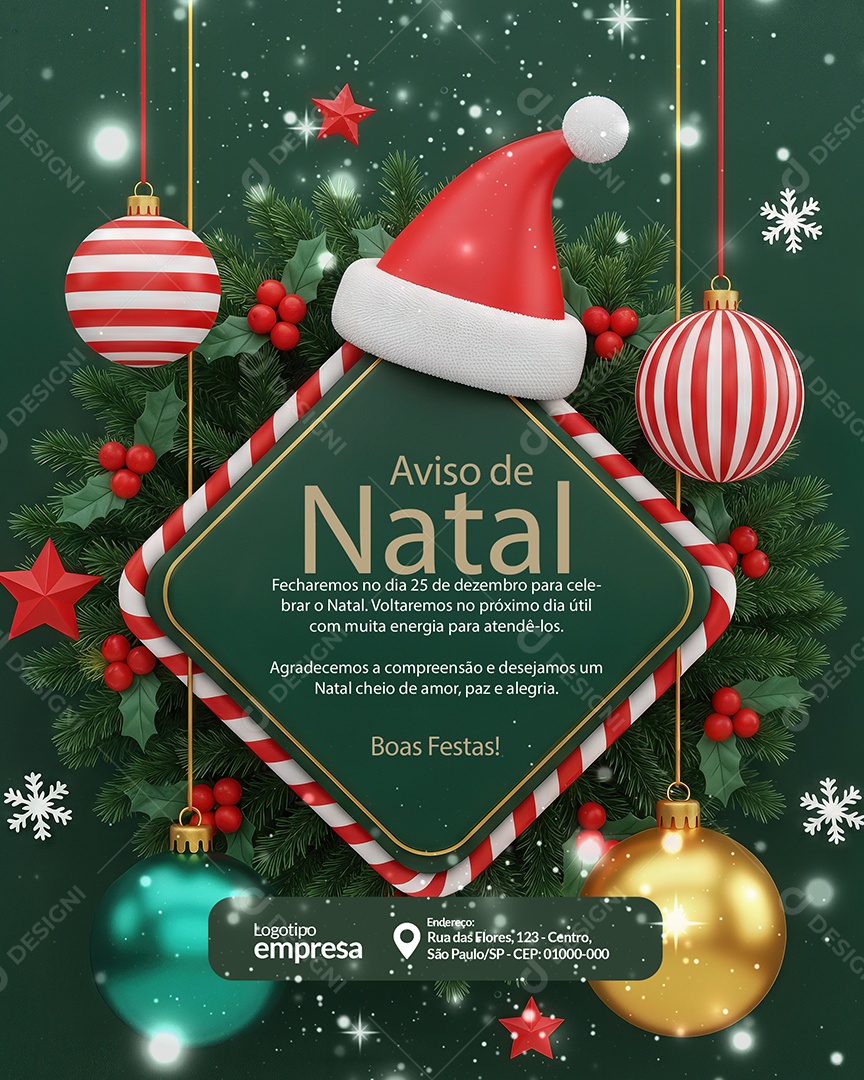 Feliz Natal Fecharemos no dia 25 de Dezembro Social Media PSD Editável