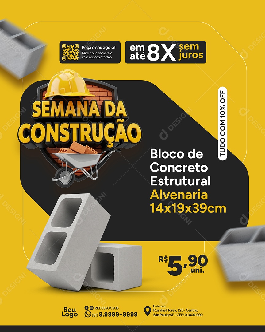 Loja de Materiais de Construção Bloco de Concreto Social Media PSD Editável