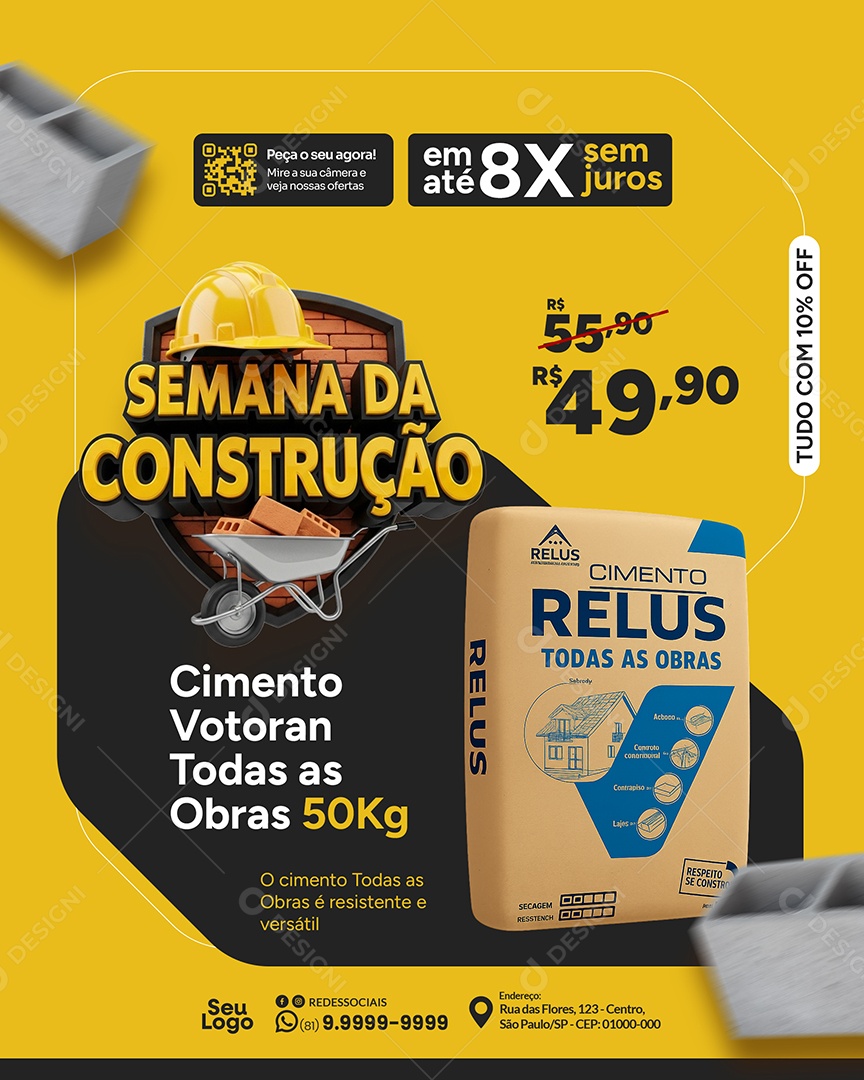 Loja de Materiais de Construção Cimento Votoran Social Media PSD Editável